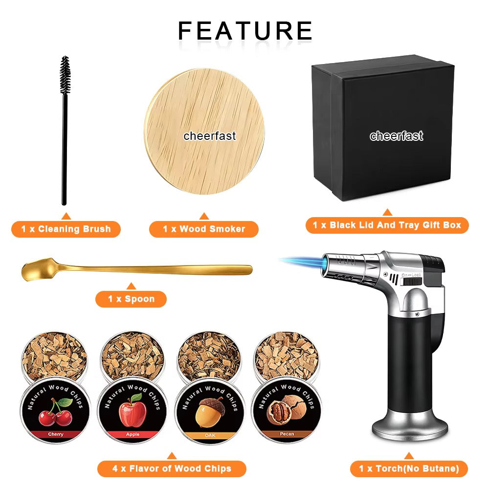 Luxury Cocktail & Whiskey Smoker Kit with Torch – 6-Piece Drink Infuser Gift Set