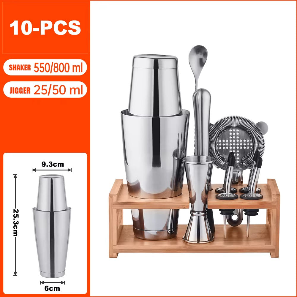uxury 12-Piece Bartender Kit with Curved Bamboo Stand – 304 Stainless Steel Cocktail Shaker Set