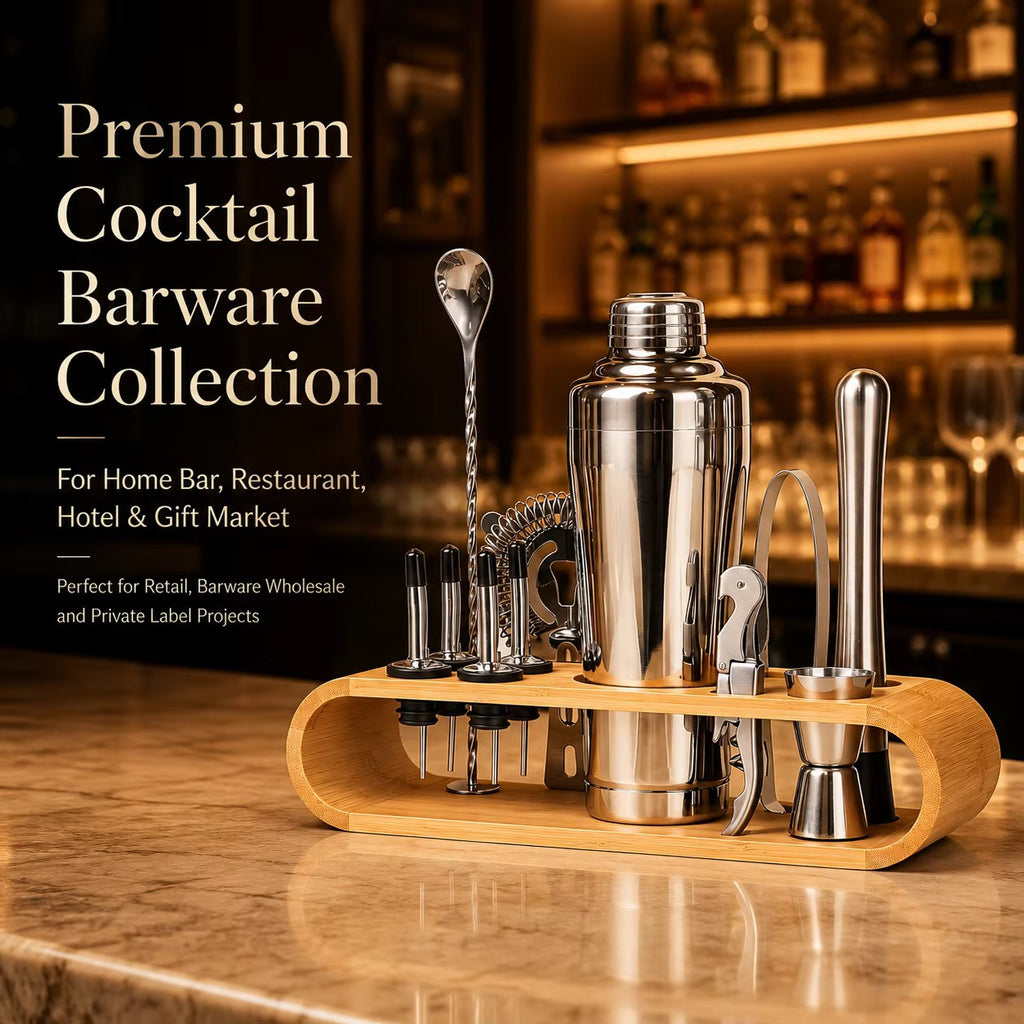 uxury 12-Piece Bartender Kit with Curved Bamboo Stand – 304 Stainless Steel Cocktail Shaker Set