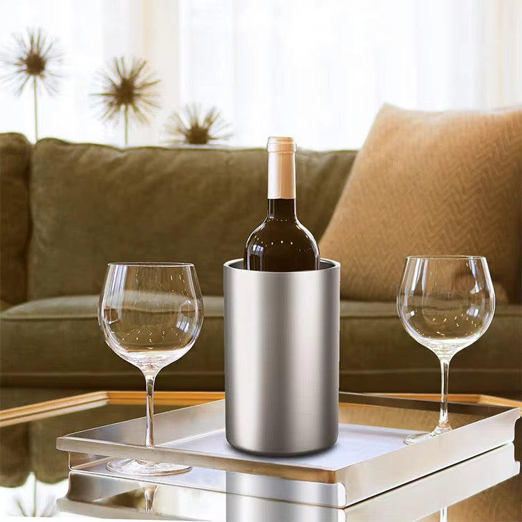 Double-Wall Insulated Wine Bottle Chiller – Iceless Tabletop Cooler Bucket