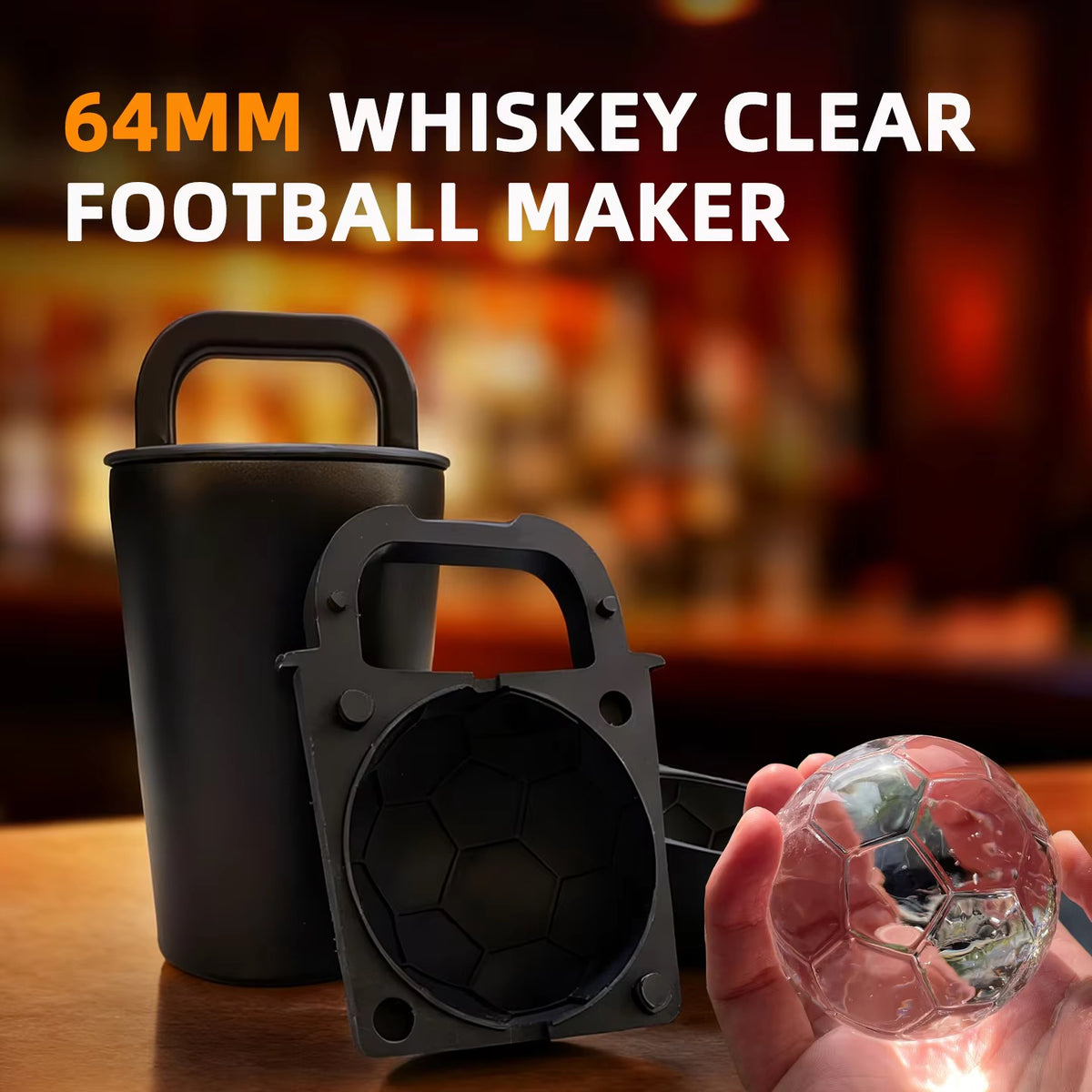 Crystal-Clear Whiskey Ice Ball Maker – 64mm Slow-Melting Directional Freezing Mold