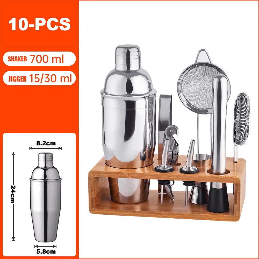 uxury 12-Piece Bartender Kit with Curved Bamboo Stand – 304 Stainless Steel Cocktail Shaker Set