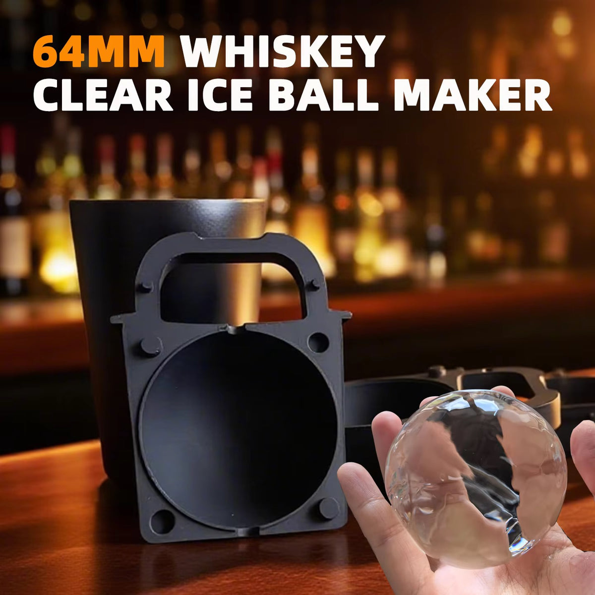 Crystal-Clear Whiskey Ice Ball Maker – 64mm Slow-Melting Directional Freezing Mold