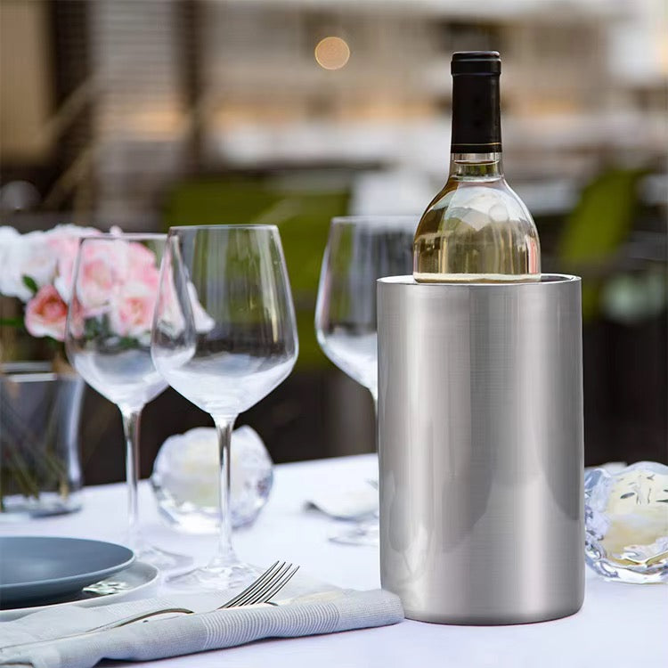 Double-Wall Insulated Wine Bottle Chiller – Iceless Tabletop Cooler Bucket