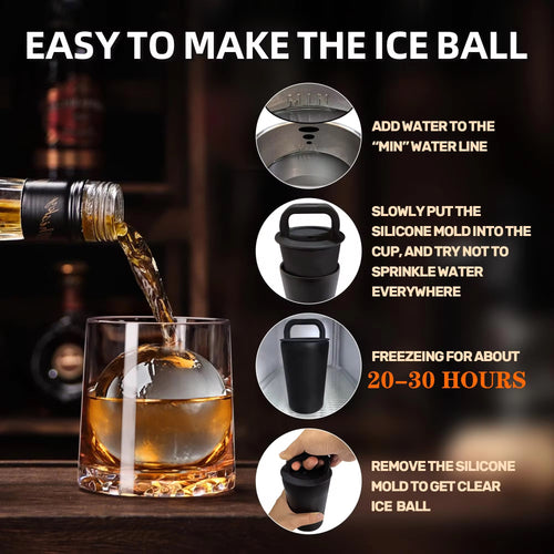 Crystal-Clear Whiskey Ice Ball Maker – 64mm Slow-Melting Directional Freezing Mold