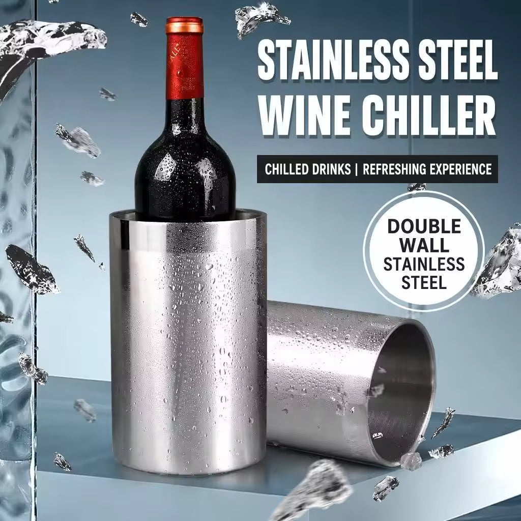 Double-Wall Insulated Wine Bottle Chiller – Iceless Tabletop Cooler Bucket